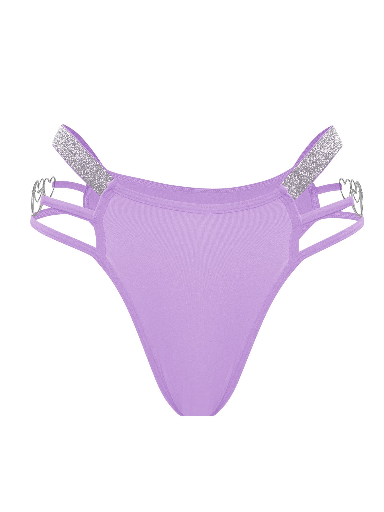 Sexy Women's Low Rise Cheeky Underwear Strappy Heart Buttons Silver Ribbon