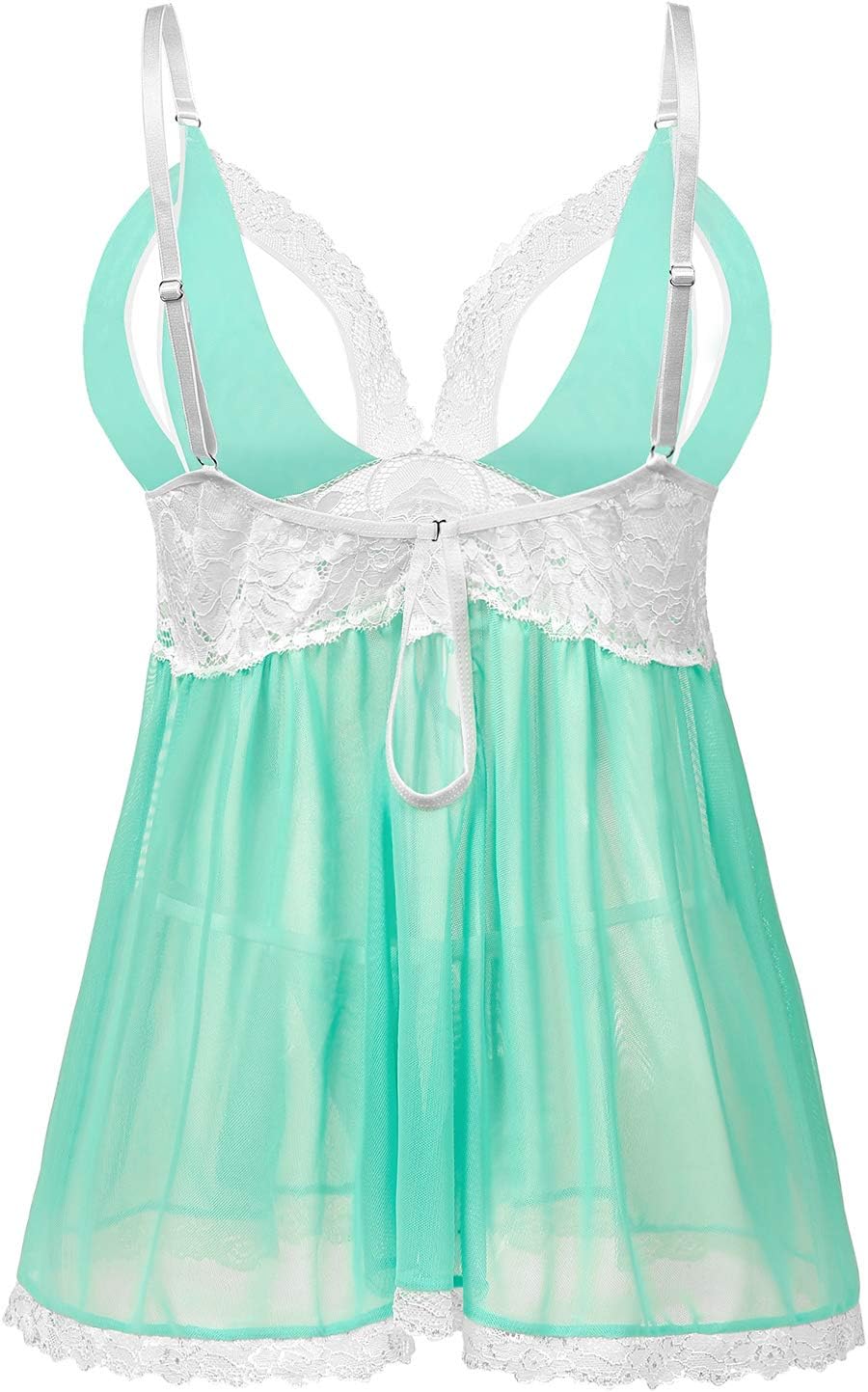 Deep V-Neck Erotic Pajamas Sexy Lingerie with Flower Lace Sleep Dress