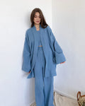 Loose-fit Line Gauze Pajama Bathrobe Set