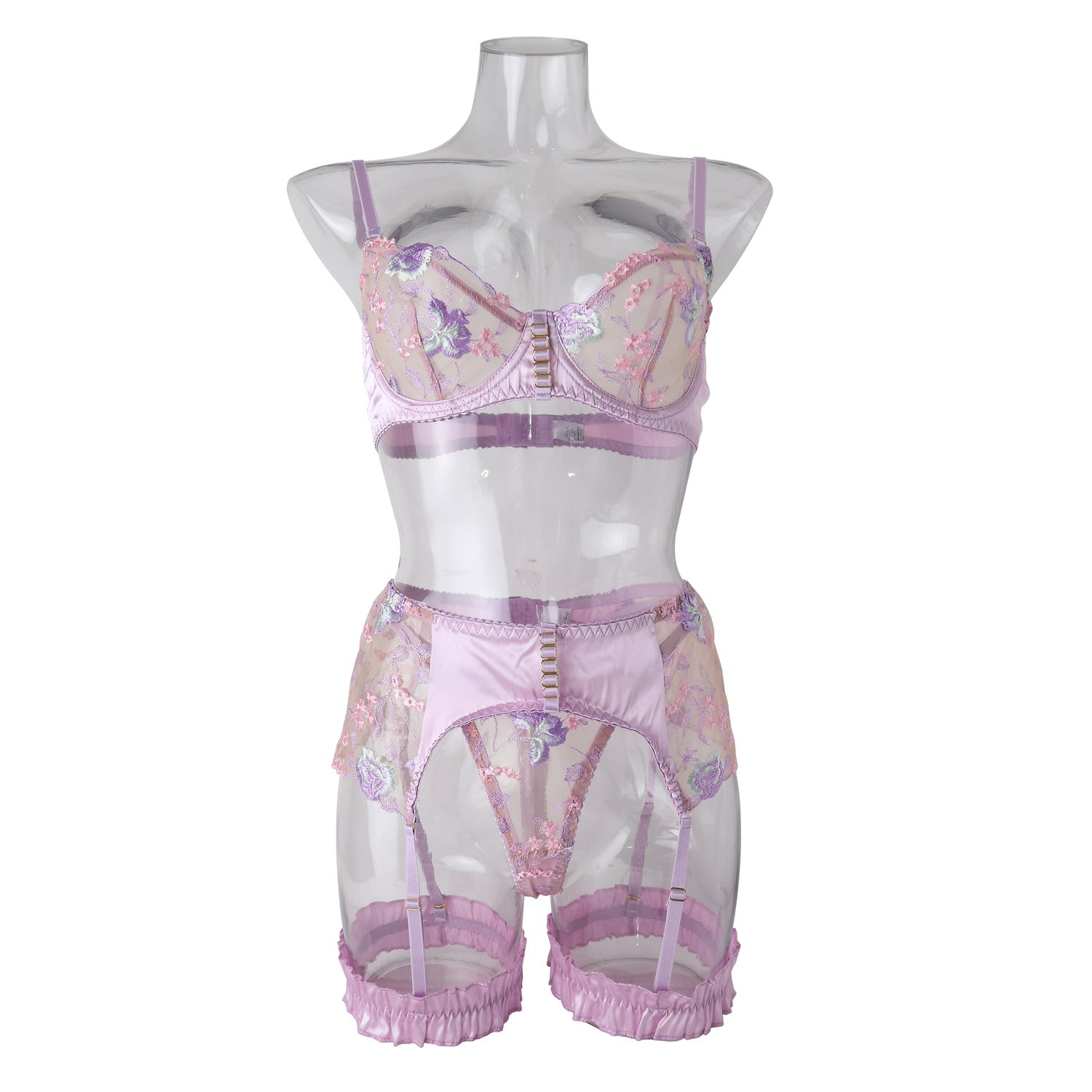 Light Purple Lace See-through Sexy Set of Erotic Lingerie Embroidery Bra