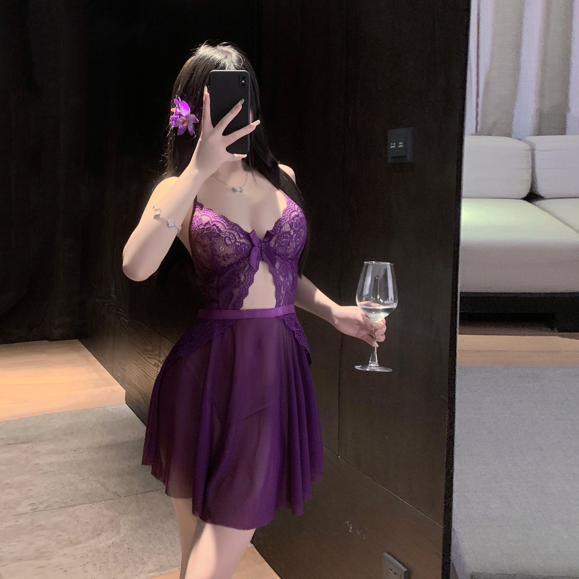 Mesh Sexy Bowknot Underwear Nightdress
