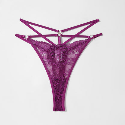 Seductive Women's Floral Lace Mid Waist Thongs Bowknot Detail