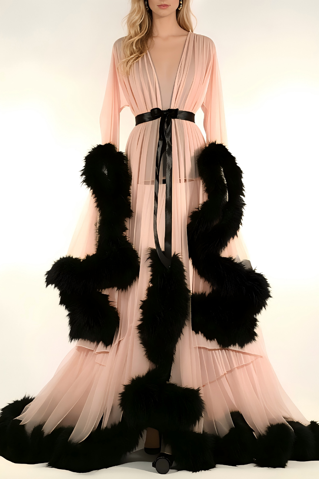 Sexy Feather Bell Sleeve Trailing Dress