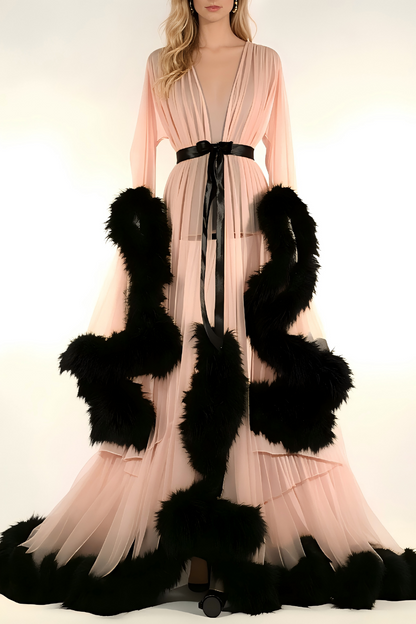Sexy Feather Bell Sleeve Trailing Dress