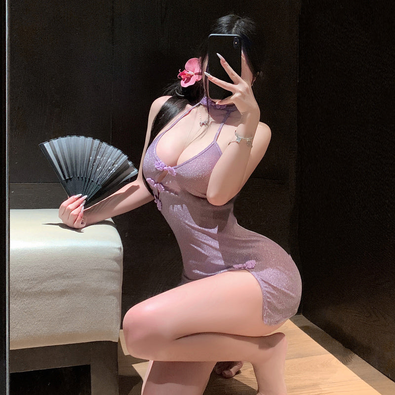 Deep V Sexy Slant Cardigan Cheongsam