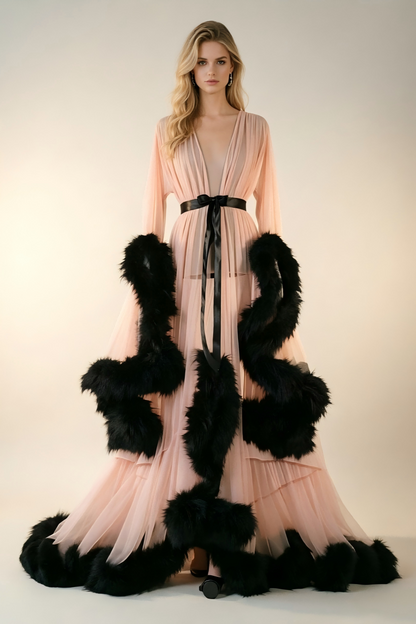 Sexy Feather Bell Sleeve Trailing Dress