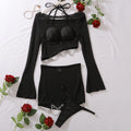 Slimming Chain-decorated Sexy See-Through Mesh Erotic Lingerie Four-Piece Set