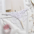Sexy Embroidered Tassel Pearl Open Crotch Thong