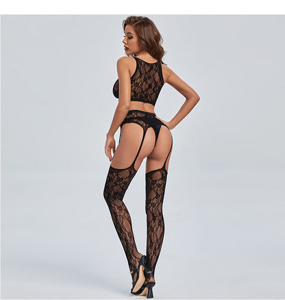 Sexy Mesh Open Crotch Free To Take Off Sexy Temptation Suit Black Stockings