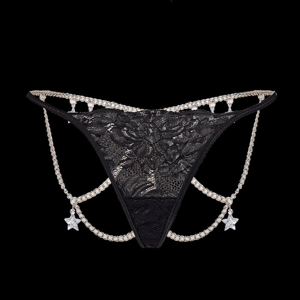 Alluring Lace G String Thongs Featuring Chain Pendant Star Details