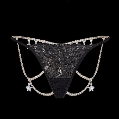 Alluring Lace G String Thongs Featuring Chain Pendant Star Details