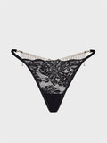 Tantalizing Lace G String Thongs with Metal Rhinestones Fringe Heart Design