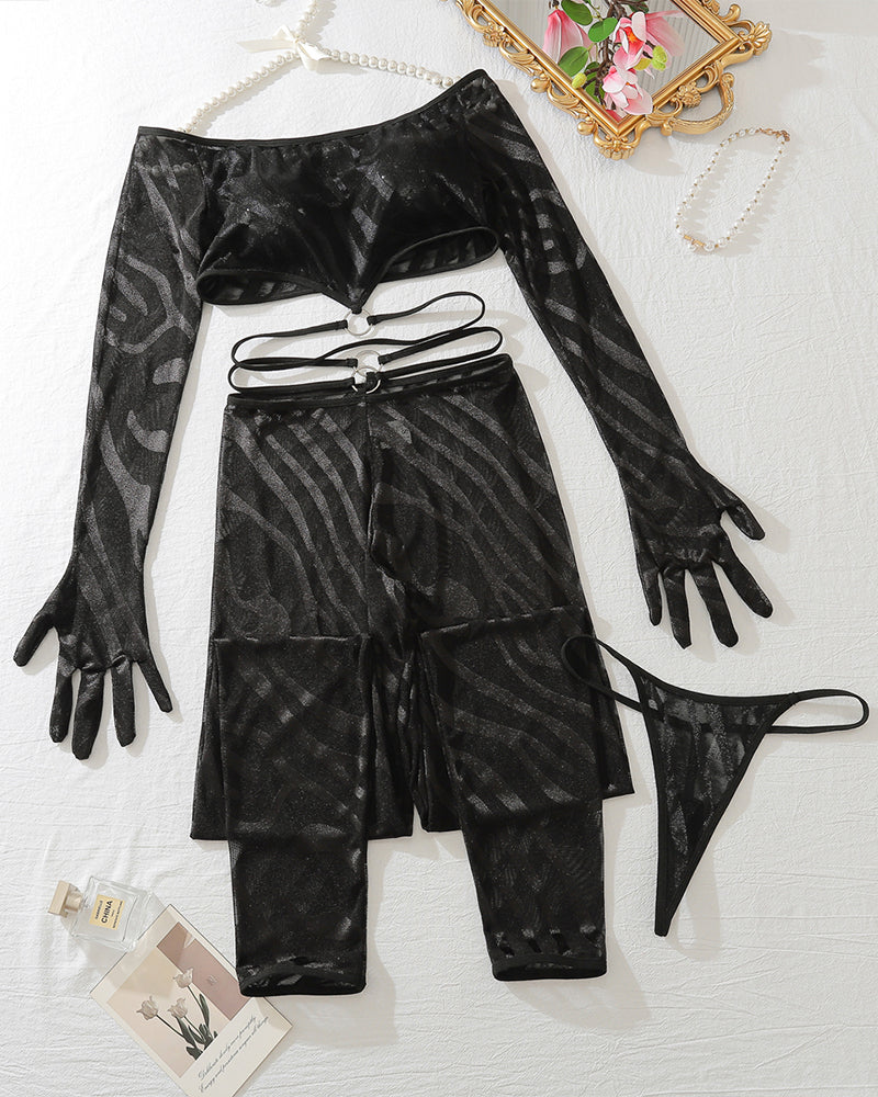 Zebra Print Long Sleeve Crop Tops with Stockings