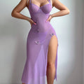 Sheer Mesh Backless High Slit Multicolor Dress