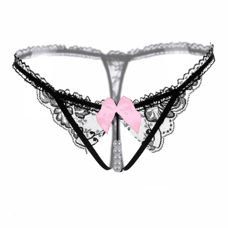 Pure Desire Lace Pearl Open Crotch Hollow Mesh T-Back