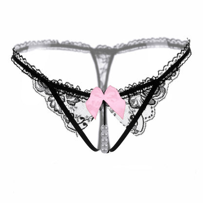 Pure Desire Lace Pearl Open Crotch Hollow Mesh T-Back