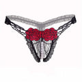Sexy Open Crotch Mesh Flower Embroidery Thong