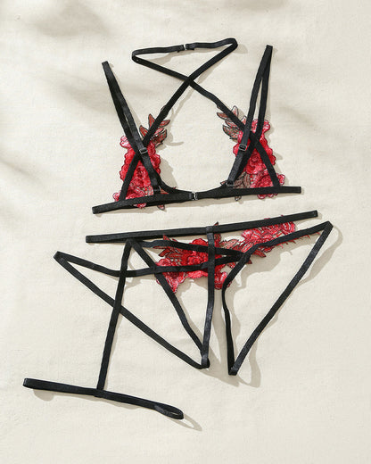 Floral Print Crossstrap Lingerie Set