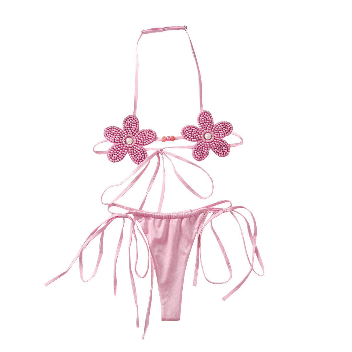 Three-Dimensional Cute Flowers Girl Halter Strap Backless Suit