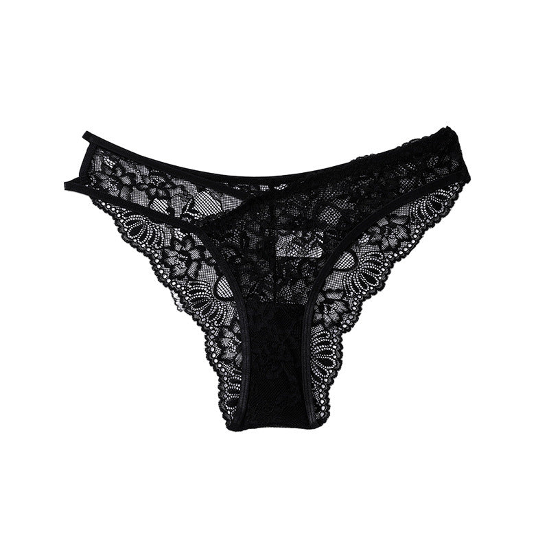 Sexy Women's Low Rise Lace G-String Panties Strappy Design with Breathable Cotton Crotch