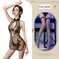 Lace Slit Mesh Classical Embroidered Cheongsam Suit