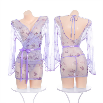 Sheer Butterfly Print Sexy Nightgown
