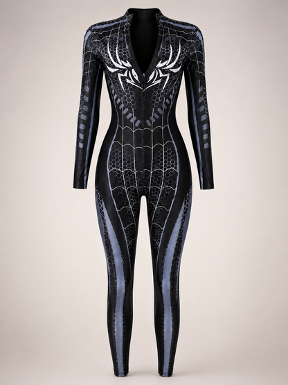 Zipper Crotchless Spider Stocking Bodysuit