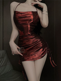 Ruched Metallic Halter Slip Dress Set