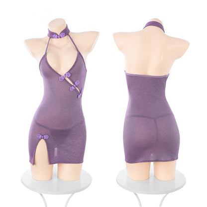 Deep V Sexy Slant Cardigan Cheongsam