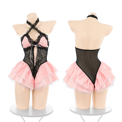 Sweetheart Lace Tulle Halter Bodysuit