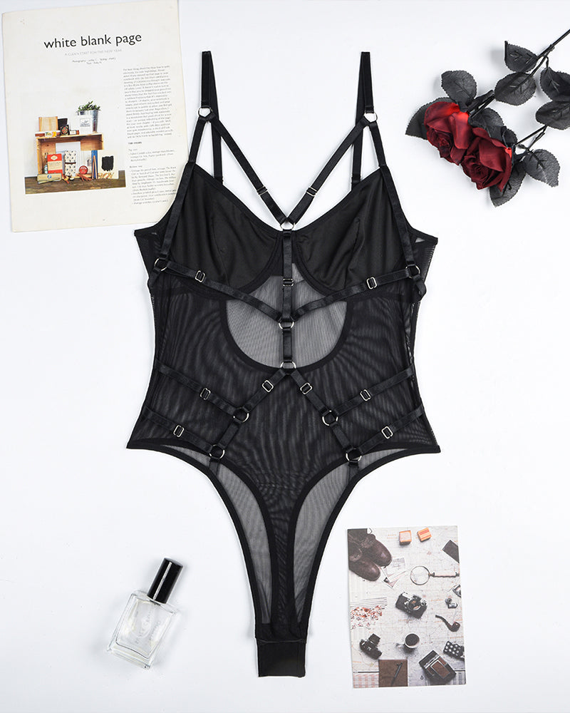 Mesh Strappy See-Through Bodysuit