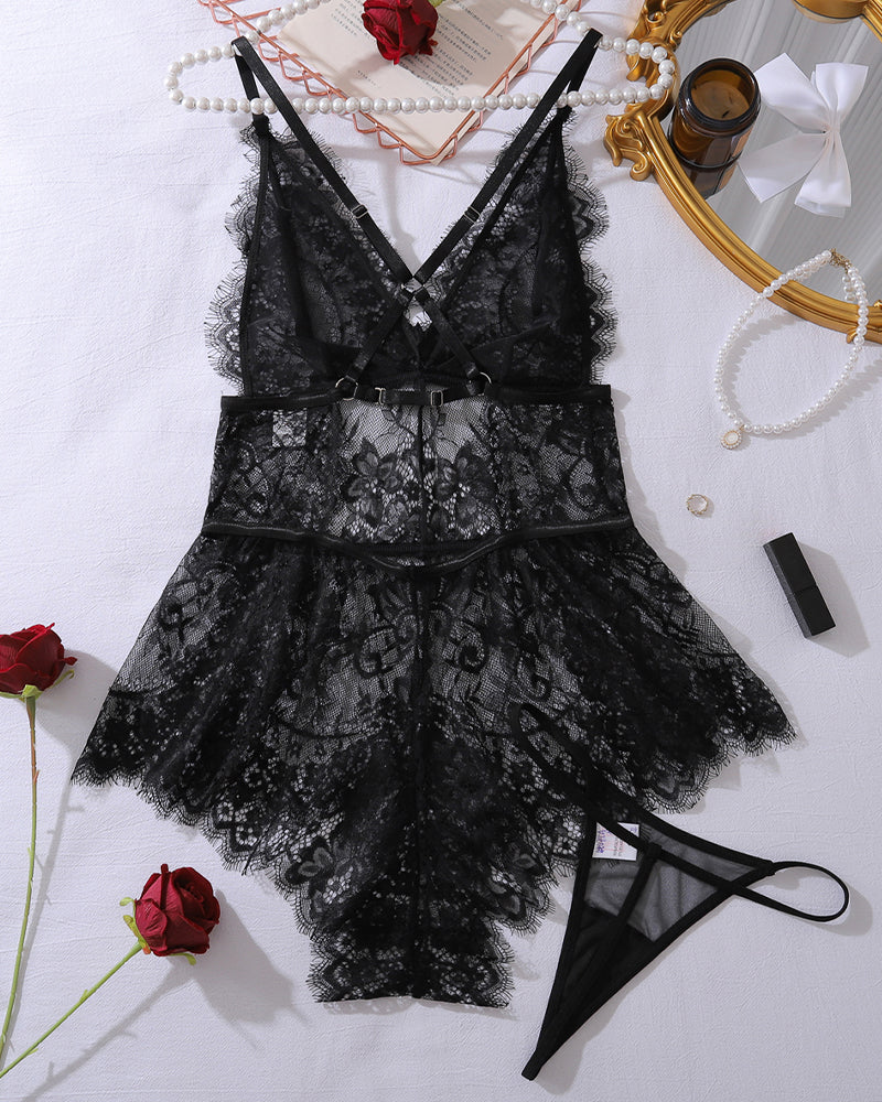 Deep V Neck Mini Eyelash Bodysuits