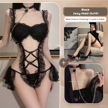 Lace Maid Costume See-through Free Sexy Lingerie