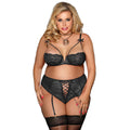 Large Size See-through Mesh Transparent Fishnet Lace Bra High-waisted Lacing-up Panties Garter Belt
