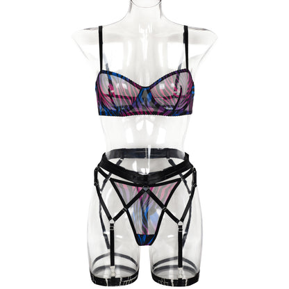 Sexy Leopard Print Mesh Sexy Lingerie Three-Piece Set