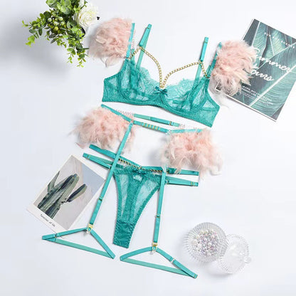 Metal Chain Lace Feather Lace Sexy Lingerie