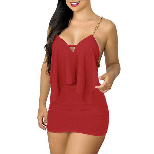 Pure Color Hemp Rope Casual Sling Dress