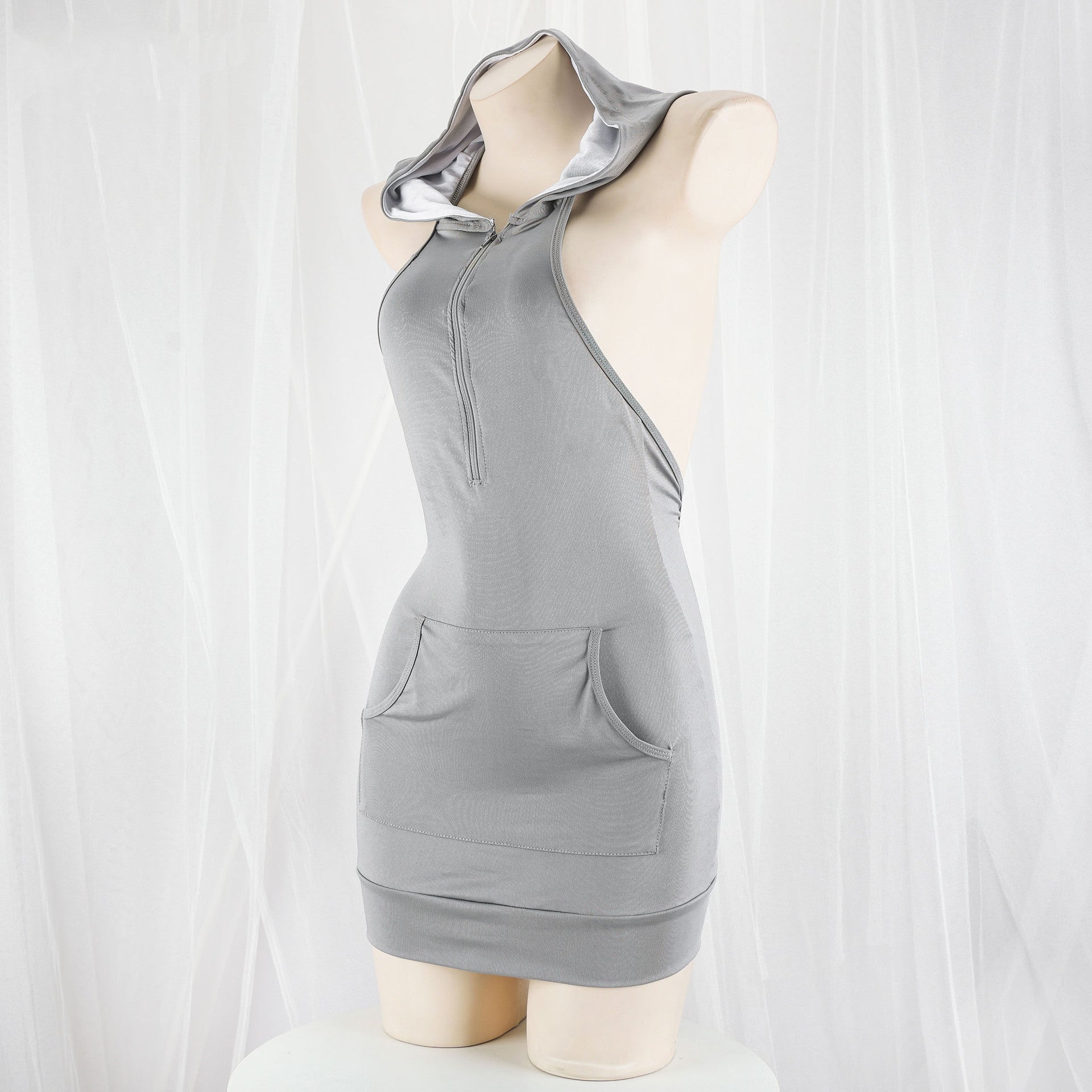 Sexy Backless Hooded Dress Kawaii  Zipper Nightdress