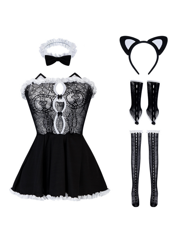 Lace See-Though Cat Maid Costume Set