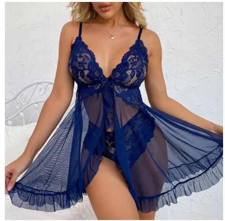 V-neck Lace Multi-Color Nightdress with Suspenders