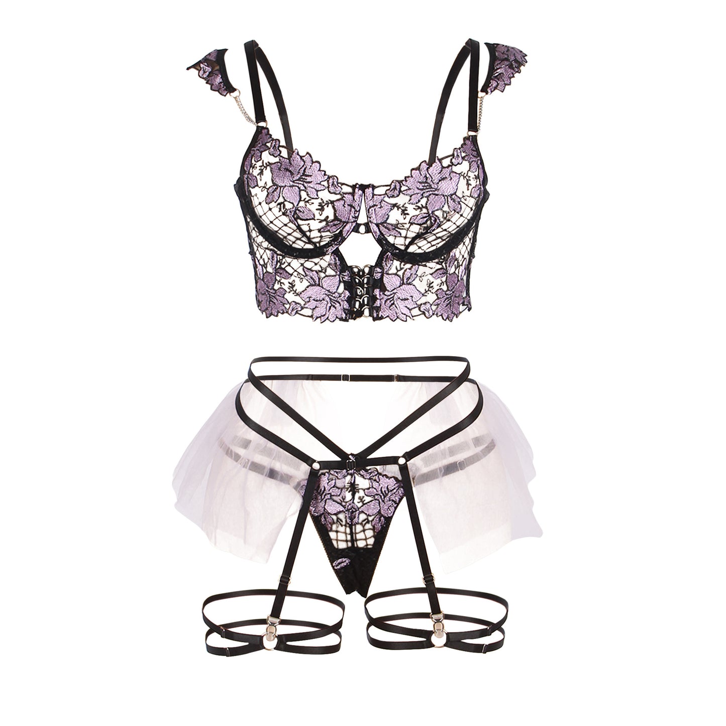 Women's Sexy Lace Embroidery Bra Set Underwire Gathered Sexy Underwear
