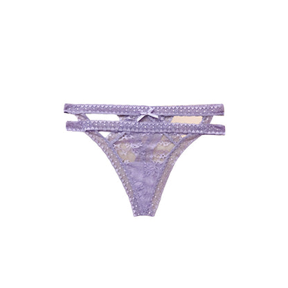 Solid Colors Breathable Tempting Look Sexy Women's Lace Cutout Underwear Set
