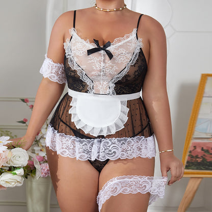 Plus Size Maid Costume Sexy Sling Lace Seduction Night Skirt Suit