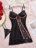 Sexy Strap Hollow Sheer Suspender Dress With Thong Set