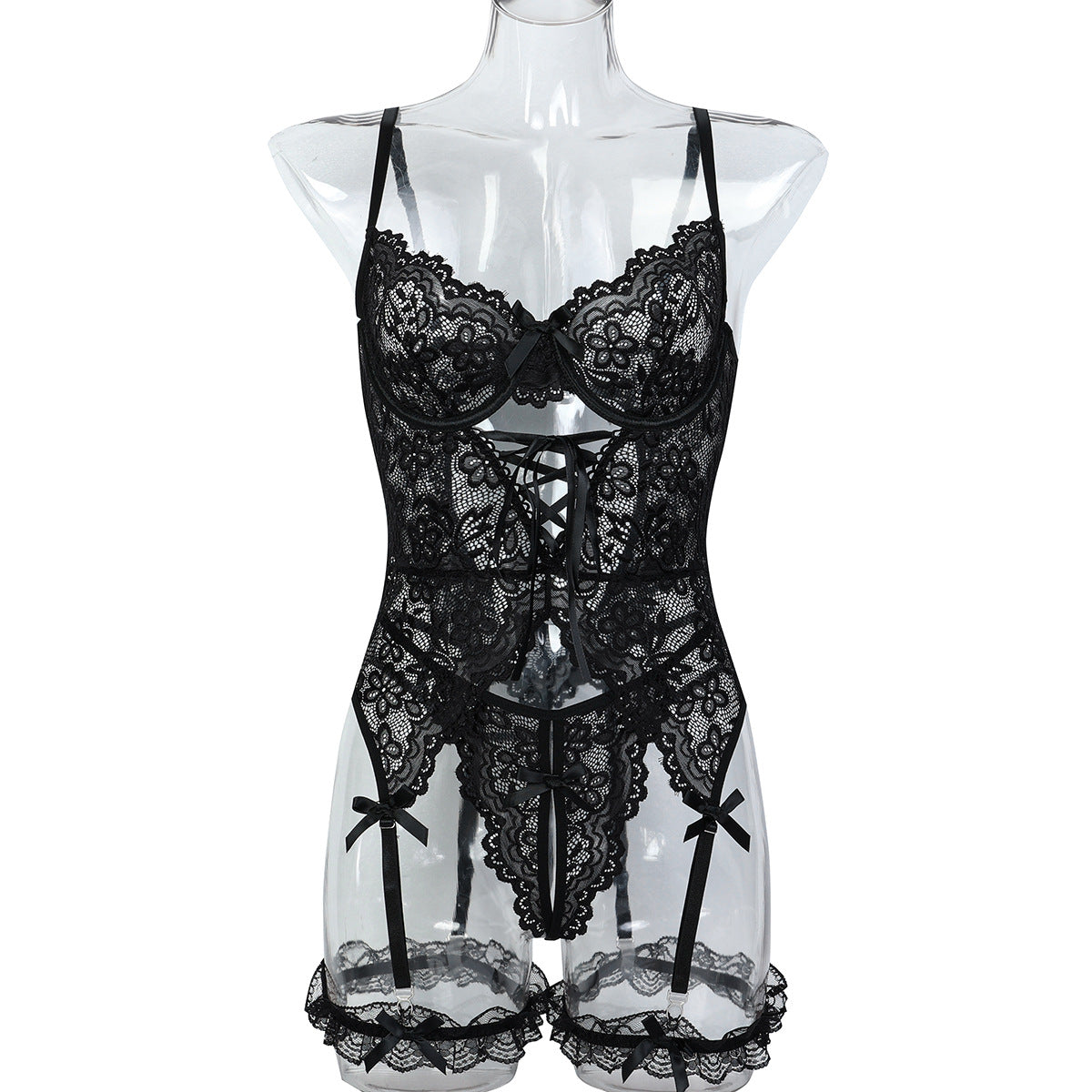 Lace Cross Strap White Suspender Sexy Underwear Suit